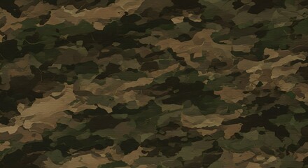 Artistic camouflage texture in earth tones. Dark green, brown and tan blend together