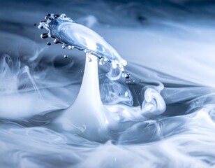 Artistic capture of water droplets colliding, creating a crown-like splash amidst smoke