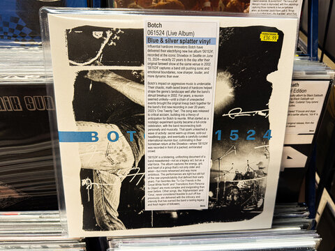 Botch live album blue and silver splatter vinyl cover art and stage photography display collection