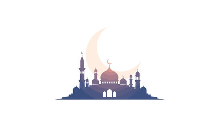 Silhouette of a Majestic Mosque with Minarets Under a Crescent Moon