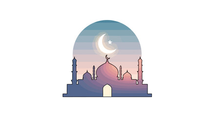 Elegant Mosque with Crescent Moon and Minarets at Twilight