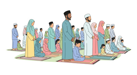 Group of People Engaged in Prayer During Religious Service in a Mosque