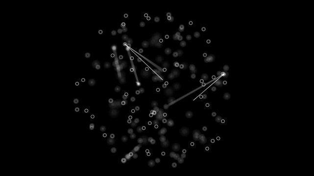 Rotating Network Sphere of Connected Nodes and Data Links.
Seamlessly looping animation of a rotating spherical network made of glowing nodes connected by dynamic lines. 