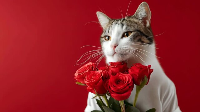 cat with flowers,card,gift