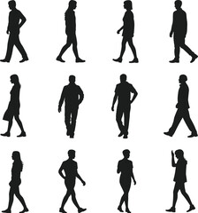 walking,people,silhouette,men,women,side,view,walking,poses,human,figures,movement,urban,people,walking,collection,isolated,white,background,vector