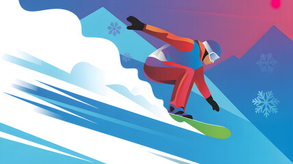 Naklejka premium Snowboarder performing winter sport on mountain slope