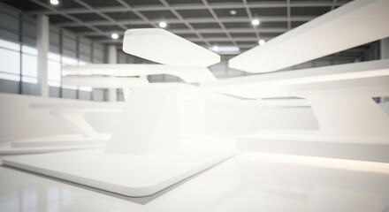 Obraz premium Modern Architectural Exhibit Space with Abstract White Interiors and a Soft Glow for Art Displays