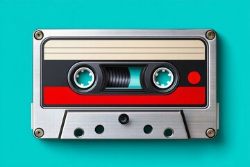 Fototapeta premium Retro audio cassette tape on turquoise background