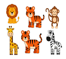 Fototapeta premium Cute Jungle Safari Animal Clipart Set for Kids Design 