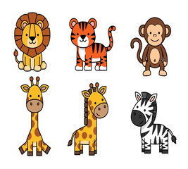 Fototapeta premium Cute Jungle Safari Animal Clipart Set for Kids Design 