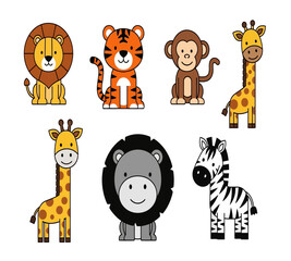 Fototapeta premium Cute Jungle Safari Animal Clipart Set for Kids Design 