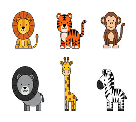 Fototapeta premium Cute Jungle Safari Animal Clipart Set for Kids Design 