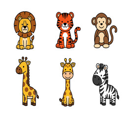 Fototapeta premium Cute Jungle Safari Animal Clipart Set for Kids Design 