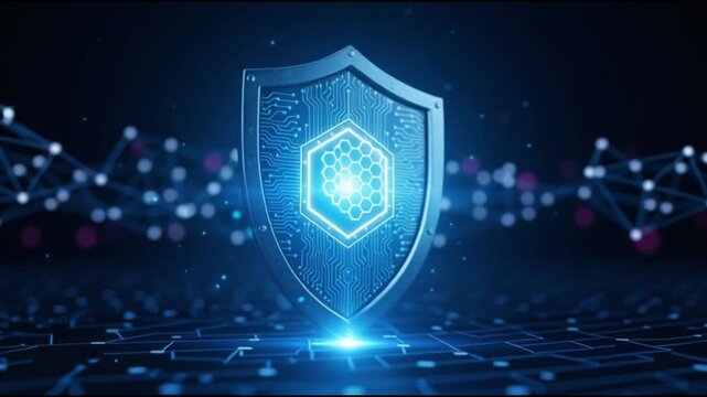 Cyber security shield protecting digital network with advanced technology