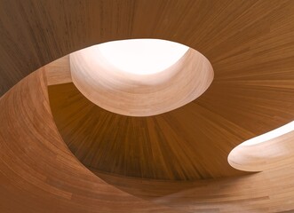 Wooden Spiral staircase curve warm lighting Architecture details Abstract background