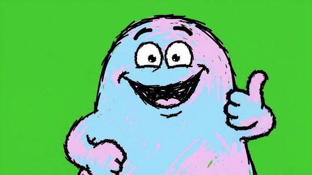 Funny cartoon monster with different expressions on green background.