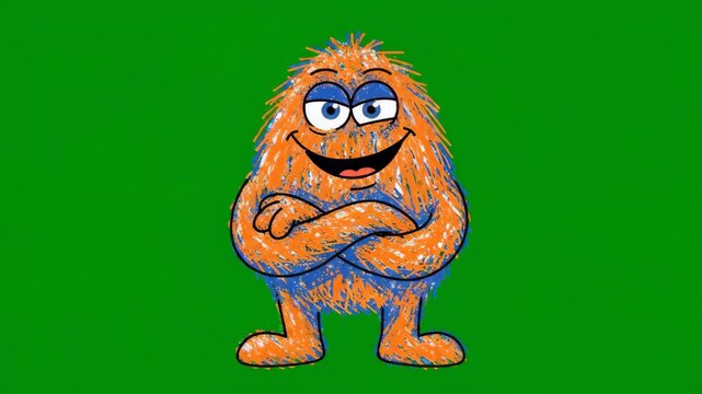 Funny Orange Monster with Blue Eyes and Crossed Arms.