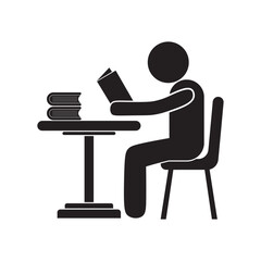 flat icon vector of a person reading a book on a table
