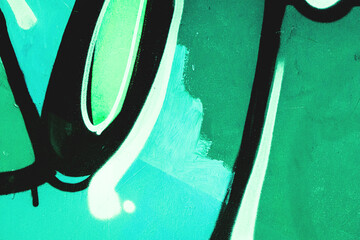 Obraz premium Abstract graffiti art in black, teal, green with neon fluorescent glow effect. Urban 2000s, Y2K style, bold lines. Street art, backgrounds, social media, modern 90s, y2k creative banner, summer visual