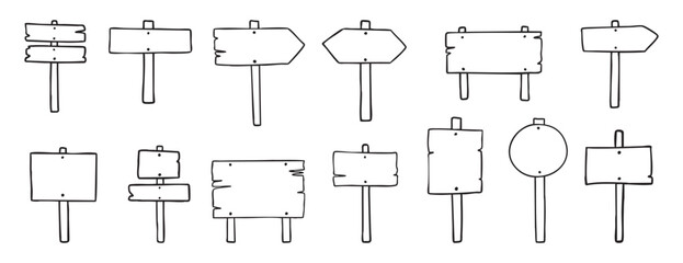 Road direction sign doodle set wooden signboard travel  © Yanka