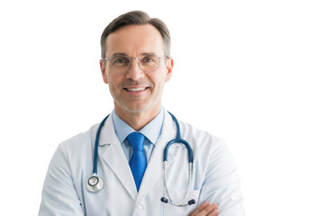 Fototapeta premium Confident doctor with stethoscope standing against isolated on transparent background