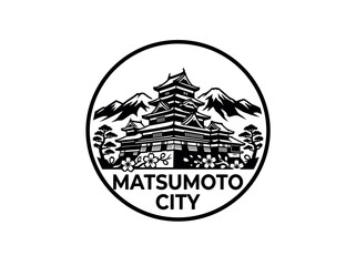 Obraz premium Matsumoto city of Japan stylized black and white skyline logo with iconic architecture
