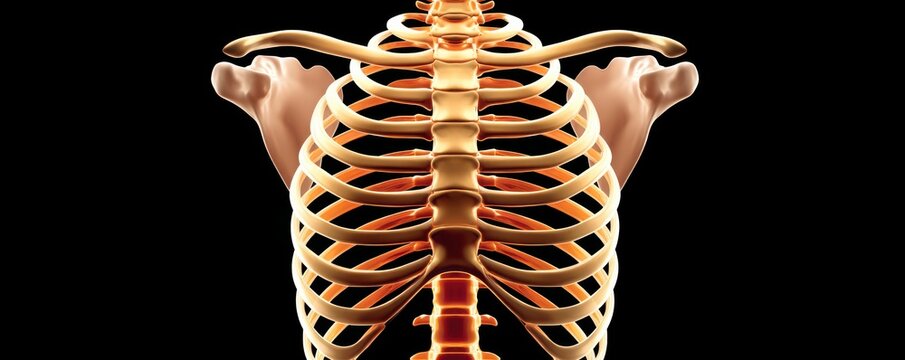 Anatomy illustration of the human rib cage spine and pelvis viewed from the back