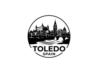 Fototapeta premium Toledo city of Spain stylized black and white skyline logo with iconic architecture