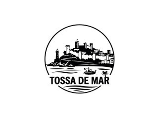 Obraz premium Tossa de Mar city of Spain stylized black and white skyline logo with iconic architecture