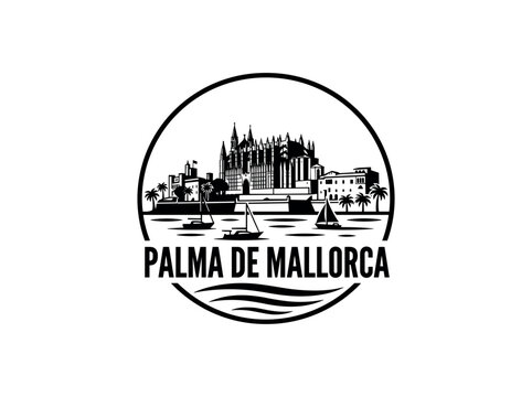 Palma de Mallorca city of Spain stylized black and white skyline logo with iconic architecture