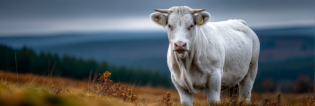 Charolais Cattle Grazing Peacefully Across Lush Green Fields Under a Bright Blue Sky Landscape