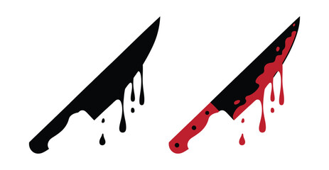Kitchen knife. Murder weapon. Crime and murder. Knife in blood. Bloody knife icon in flat style isolated on white background. Crime symbol stock vector illustration. 