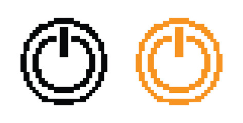 Pixel power button icon vector for user interface, start menu, or digital shutdown symbols. Ideal for tech screens, apps, electronics, and retro UI designs with pixelated themes.