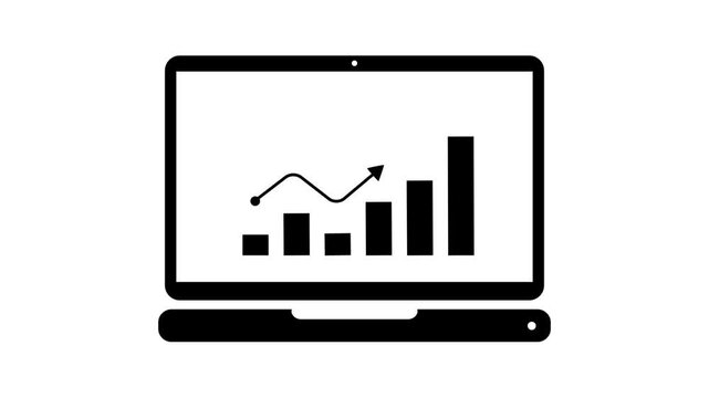 Laptop computer icon with business bar graph chart vector illustration. 4k stock video