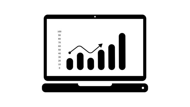 Laptop computer icon with business bar graph chart vector illustration. 4k stock video