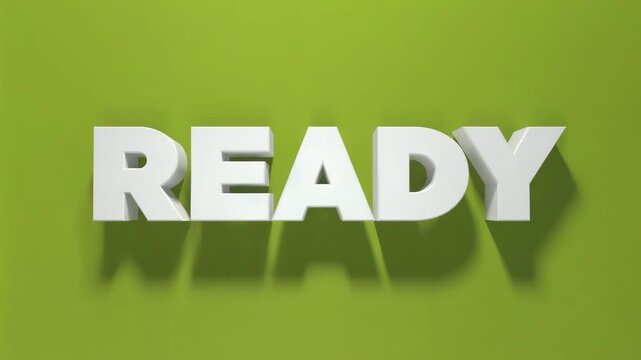 Stock Video of Ready 3d Text in Bold White Letters Against a Green Screen Background