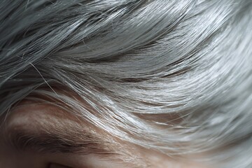 Naklejka premium Close-up detail of gray hair on a senior person's head, showing the natural texture and color, representing concepts like aging, wisdom, and the passage of time