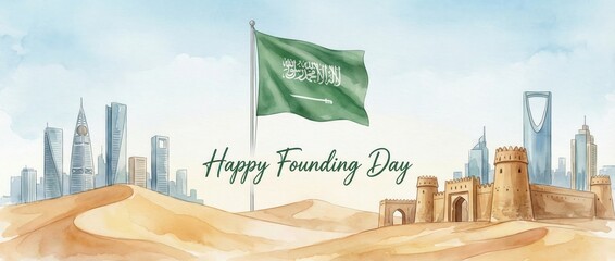 Happy founding day watercolor banner illustration.
