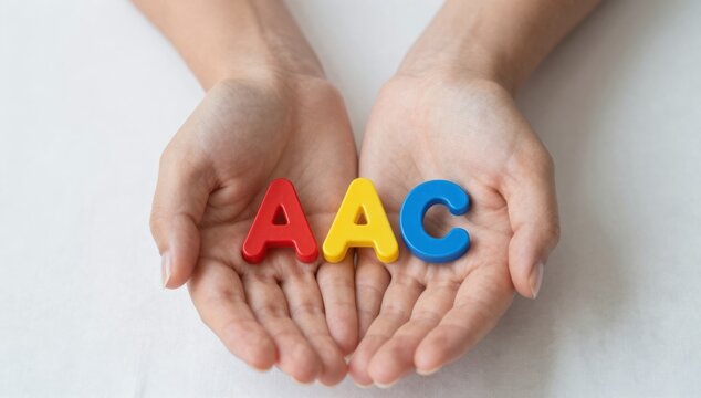 Person Holding Colorful AAC Letters to Support Augmentative and Alternative Communication for Nonverbal Individuals
