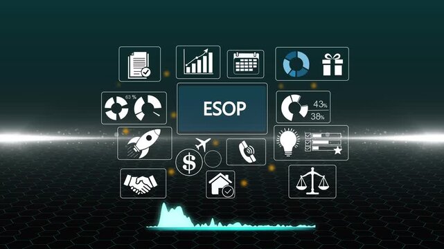 ESOP Employee Stock Ownership Plan Business Concept with Icons and with gears ESOP
