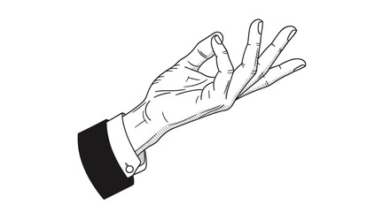 Obraz premium Close up illustration of a human hand in a formal suit sleeve making a delicate gesture with fingers isolated on a white background.