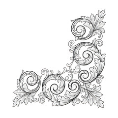 Fototapeta premium Beautiful floral design element with swirls and leaves isolated on transparent background
