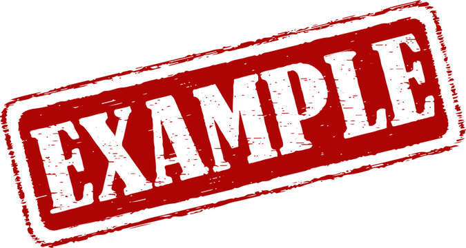 Red example stamp with white text on clean white background