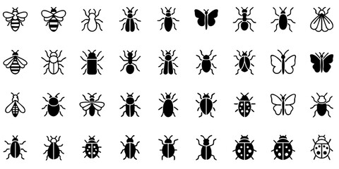 Collection of various insect silhouettes displayed in a grid pattern on a clean background © Dhani