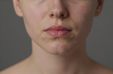 Fototapeta premium Close-up Portrait of Young Woman's Face Showing Skin Imperfections and Natural Complexion Detail