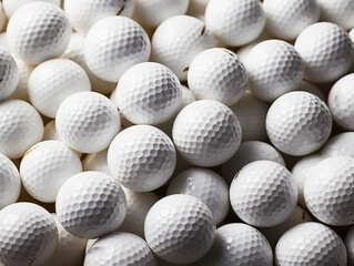 A collection of golf balls placed closely, with a crisp white background