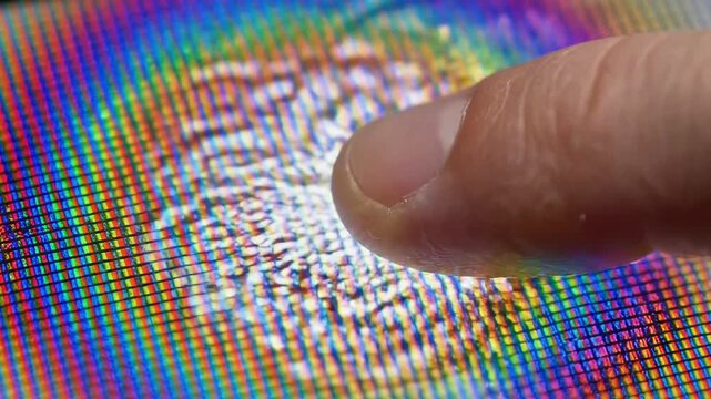 A close-up of a finger touching a screen displaying a mesmerizing spiral pattern