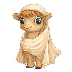 Fototapeta premium A cute cartoon alpaca wrapped in a cozy beige blanket