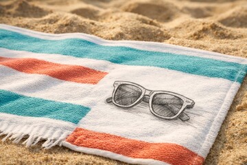 Pencil Sketch Sunglasses on a Real Beach Towel