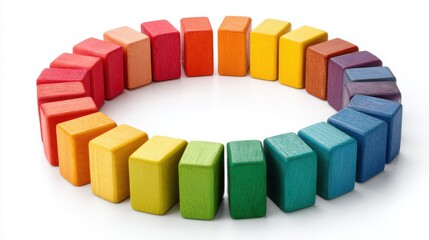 Obraz premium Colorful wooden blocks arranged in a circle displaying a rainbow spectrum.